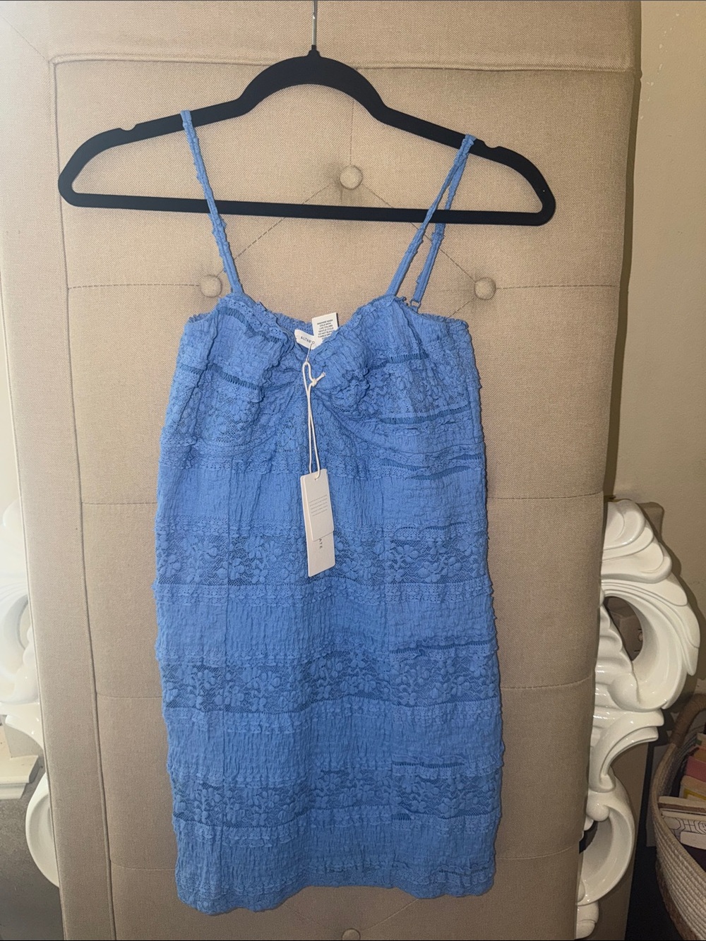 Altar'd State Blue Lace-Trim Spaghetti Strap Mini Dress